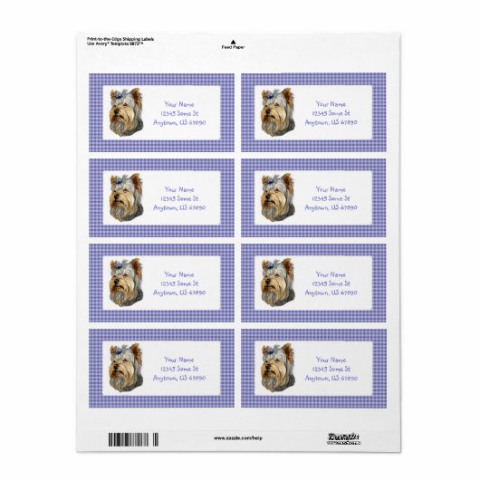 Yorkshire Terrier Bust Blue Bow Labels (Full Sheet)