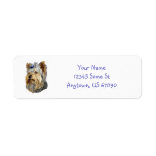 Yorkshire Terrier Bust Blue Bow Labels