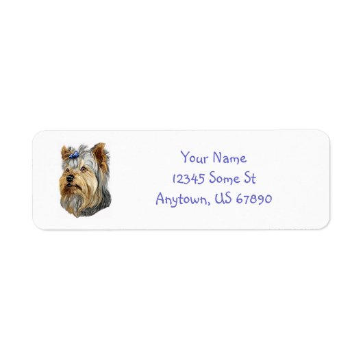 Yorkshire Terrier Bust Blue Bow Labels (Voorkant)