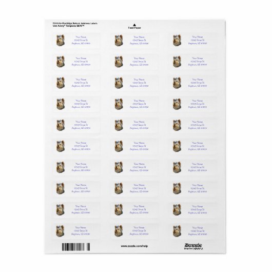 Yorkshire Terrier Bust Blue Bow Labels (Full Sheet)