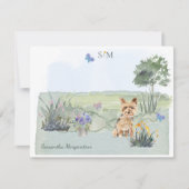 Yorkshire Terrier Butterfly Meadow Monogram Naam Notitiekaartje (Voorkant)