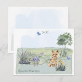 Yorkshire Terrier Butterfly Meadow Monogram Naam Notitiekaartje (Voorkant / Achterkant)