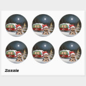 Yorkshire Terrier Caravan Kerst Avontuur Ronde Sticker (Vel)