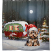 Yorkshire Terrier Caravan Kerstavontuur Douchegordijn (Voorkant)