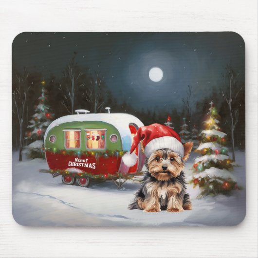 Yorkshire Terrier Caravan Kerstavontuur Muismat (Voorkant)