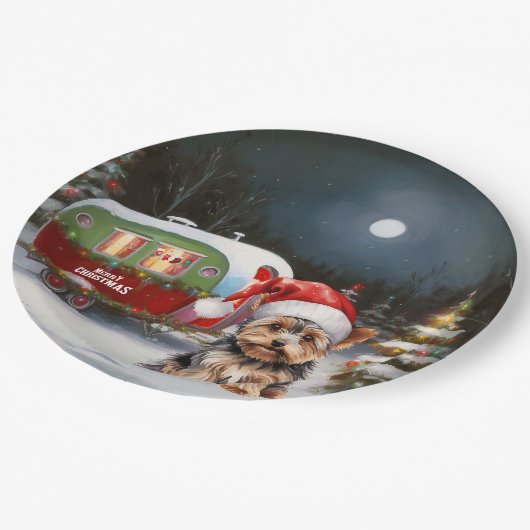 Yorkshire Terrier Caravan Kerstavontuur Papieren Bordje (Gekanteld)