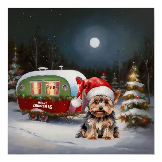 Yorkshire Terrier Caravan Kerstavontuur Perfect Poster (Voorkant)
