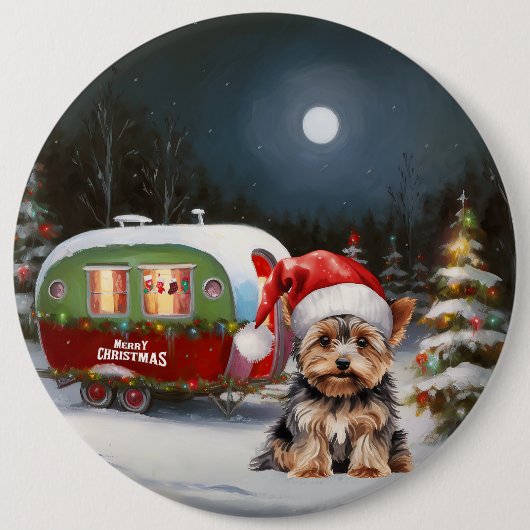 Yorkshire Terrier Caravan Kerstavontuur Ronde Button 6,0 Cm (Voorkant)