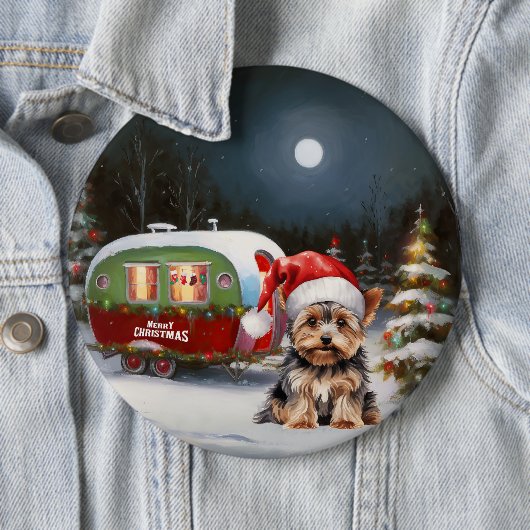 Yorkshire Terrier Caravan Kerstavontuur Ronde Button 6,0 Cm (In situ)