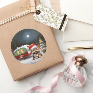 Yorkshire Terrier Caravan Kerstavontuur Ronde Sticker