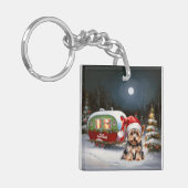 Yorkshire Terrier Caravan Kerstavontuur Sleutelhanger (Voorkant Links)