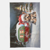 Yorkshire Terrier Caravan Kerstavontuur Theedoek (Verticaal)