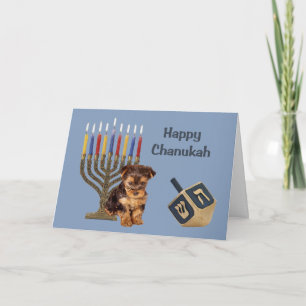 Yorkshire Terrier Chanukah Kaart Menorah Dreidel