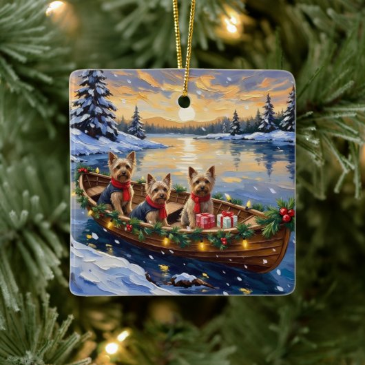 Yorkshire Terrier Christmas Boat Holiday Keramisch Ornament (Boom)