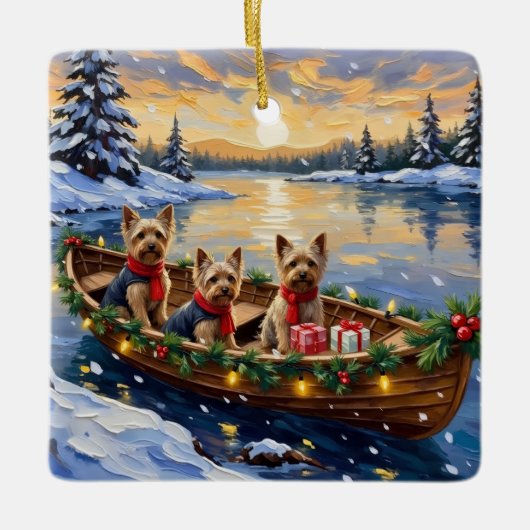 Yorkshire Terrier Christmas Boat Holiday Keramisch Ornament (Voorkant)