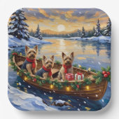 Yorkshire Terrier Christmas Boat Holiday Papieren Bordje (Voorkant)