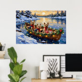 Yorkshire Terrier Christmas Boat Holiday Poster (Thuiskantoor)