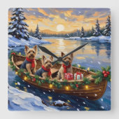 Yorkshire Terrier Christmas Boat Holiday Vierkante Klok (Voorkant)
