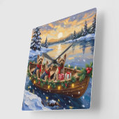 Yorkshire Terrier Christmas Boat Holiday Vierkante Klok (Hoek)