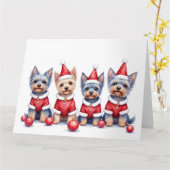 Yorkshire Terrier Christmas Dress Santa Hat Kaart (Gele Bloem)