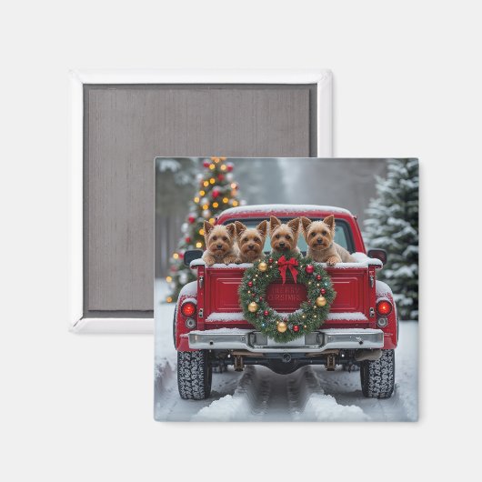 Yorkshire Terrier Christmas Red Truck Holiday Gift Magneet (Voorkant / Achterkant)