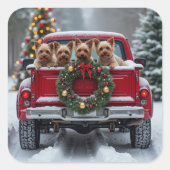 Yorkshire Terrier Christmas Red Truck Holiday Gift Vierkante Sticker (Voorkant)