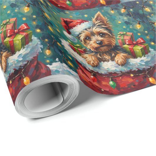 Yorkshire Terrier Christmas Santa Bag Adventure Cadeaupapier (Rol Hoek)