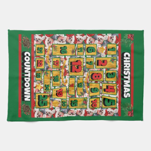 Yorkshire Terrier Coundown met Kerstmis Advent Dog Theedoek (Horizontaal)