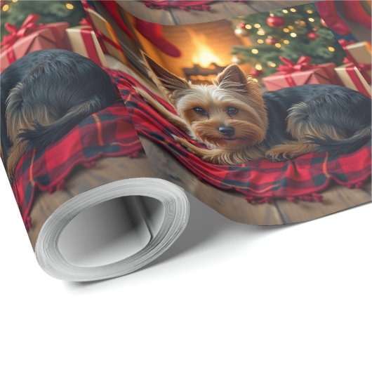 Yorkshire Terrier Cozy Christmas Evening Painting Cadeaupapier (Rol Hoek)