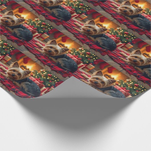 Yorkshire Terrier Cozy Christmas Evening Painting Cadeaupapier (Hoek)