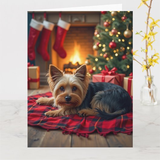 Yorkshire Terrier Cozy Christmas Evening Painting Kaart (Gele Bloem)