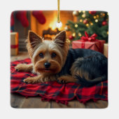 Yorkshire Terrier Cozy Christmas Evening Painting Keramisch Ornament (Achterkant)