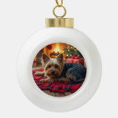 Yorkshire Terrier Cozy Christmas Evening Painting Keramische Bal Ornament (Voorkant)