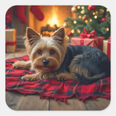 Yorkshire Terrier Cozy Christmas Evening Painting Vierkante Sticker (Voorkant)