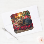 Yorkshire Terrier Cozy Christmas Evening Painting Vierkante Sticker (Envelop)