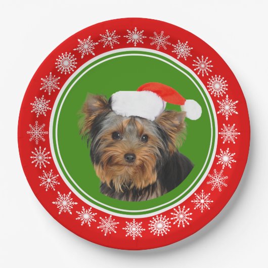 Yorkshire Terrier Cute Santa Hat Kerstmis Papieren Bordje (Voorkant)