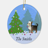 Yorkshire Terrier die kerstboombossen versiert Keramisch Ornament (Links)