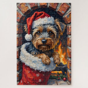 Yorkshire Terrier die uit Kerstsok gluurt Legpuzzel