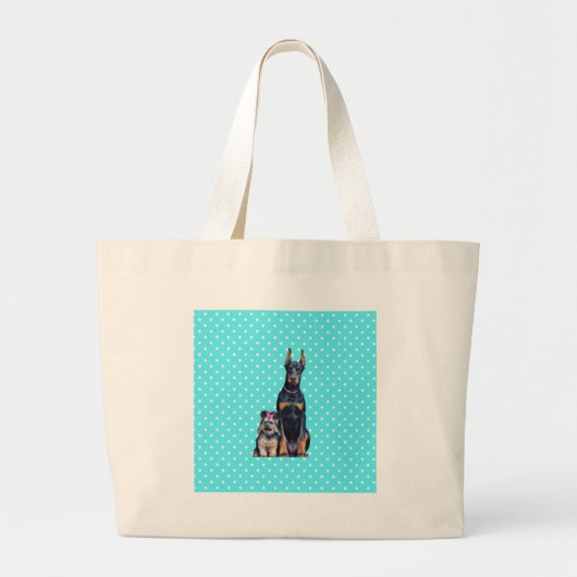 Yorkshire Terrier Doberman Blauwe stippen Grote Tote Bag (Voorkant)