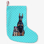Yorkshire Terrier Doberman Blauwe stippen Kleine Kerstsok (Voorkant)