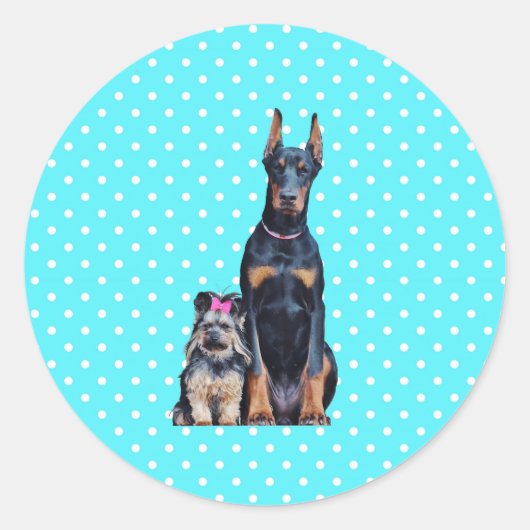 Yorkshire Terrier Doberman Blauwe stippen Ronde Sticker (Voorkant)