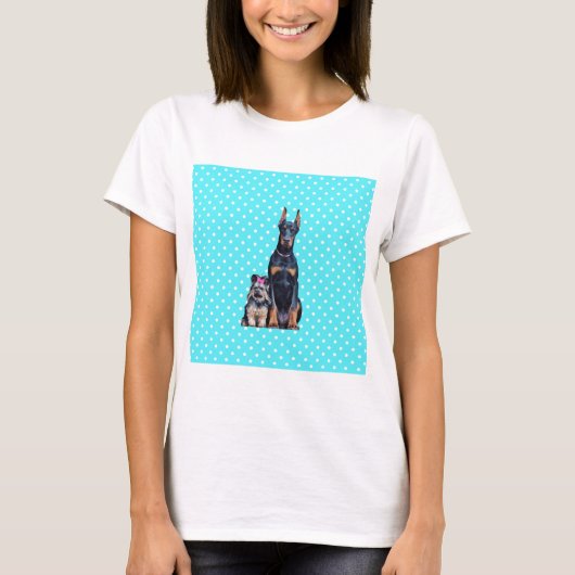 Yorkshire Terrier Doberman Blauwe stippen T-shirt (Voorkant)