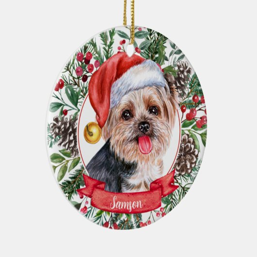 Yorkshire Terrier Dog Aangepast kerstfeest Keramisch Ornament (Rechts)
