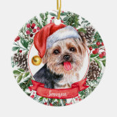 Yorkshire Terrier Dog Aangepast kerstfeest Keramisch Ornament (Voorkant)