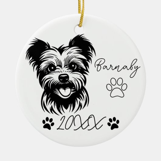 Yorkshire Terrier Dog Aangepaste naam & Jaar Keramisch Ornament (Voorkant)