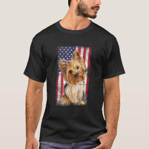 Yorkshire Terrier Dog American Flag T-shirt