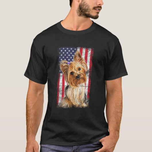 Yorkshire Terrier Dog American Flag T-shirt (Voorkant)
