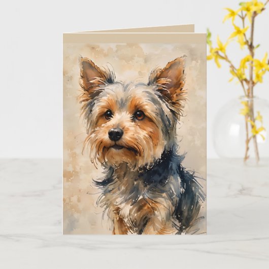 Yorkshire Terrier Dog Art  Kaart (Gele Bloem)