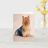 Yorkshire Terrier Dog Art Oil Painting Note Kaart (Gele Bloem)