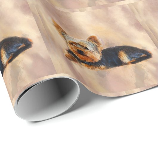 Yorkshire Terrier Dog Art Waterverf Portret Cadeaupapier (Rol Hoek)